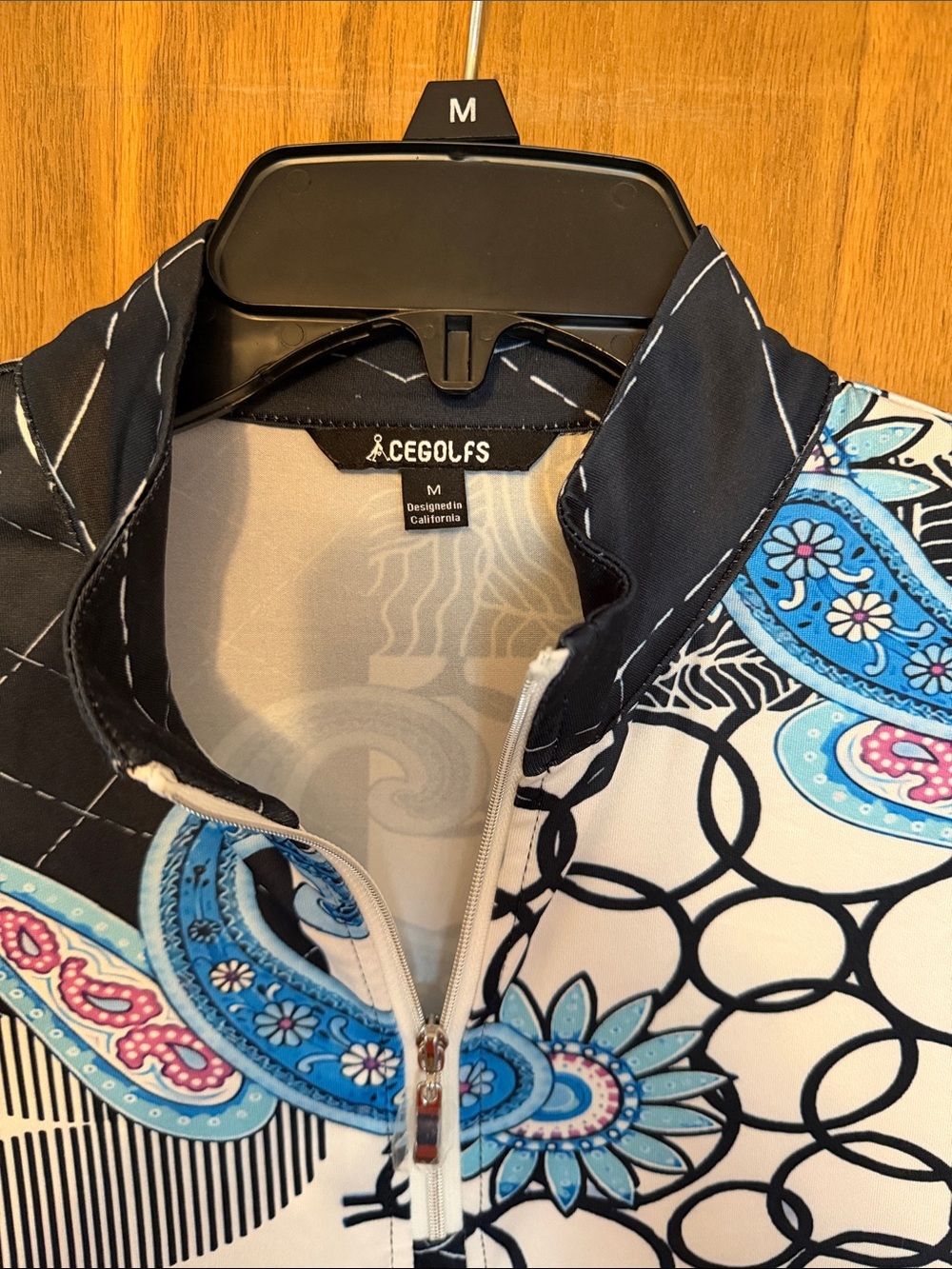 Women's 1/4 Zip Golf Top in Black, White & Blue